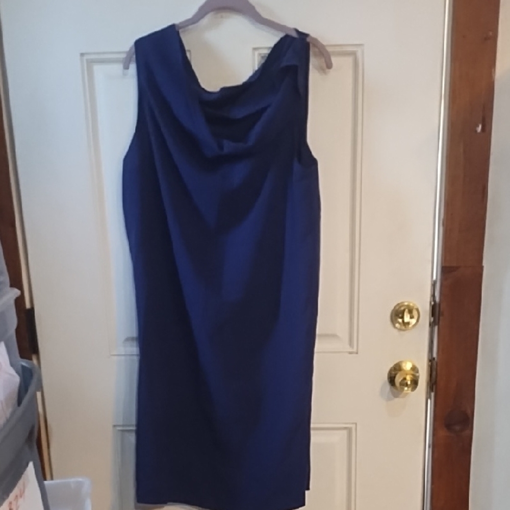 No Label Classic Cowl Neck Sleeveless Dress in Deep Blue